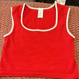 Athleta Red Ribbed Tank with White Trim
